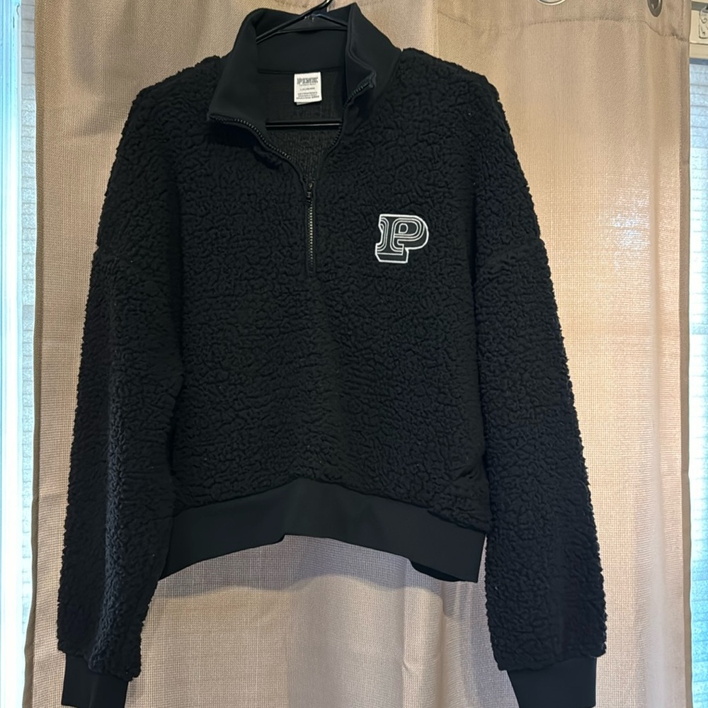 Pink cropped quarter zip sherpa